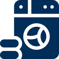 Blue washing machine graphic illustration.