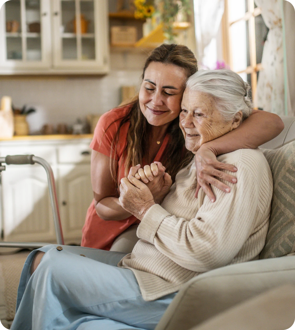 Daughter and mother sharing a heartfelt moment.