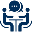Meeting dialogue with speech bubble icon