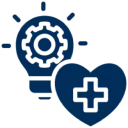 Lightbulb and heart icon with cross